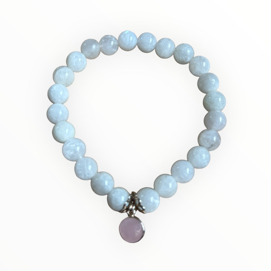 Perles de lune et quartz rose pour douceur tendresse bracelet 