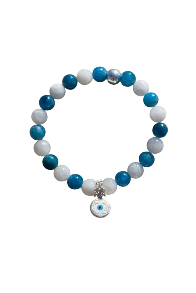 Bracelet perles apatite perles de lune oeil grec