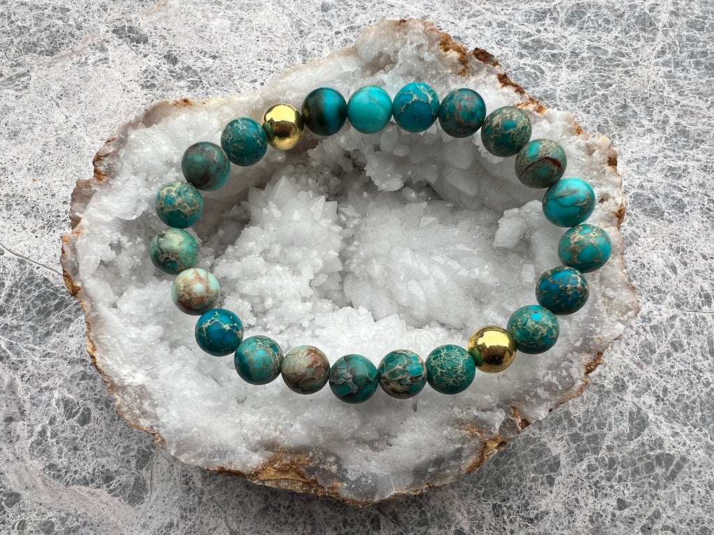 Jaspe perle or turquoise 